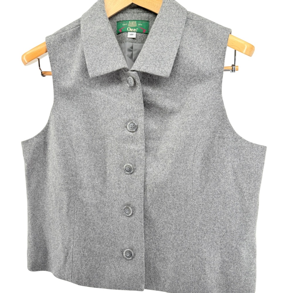 Orvis Womens 14P Gray Button Front‎ Collared Vest
